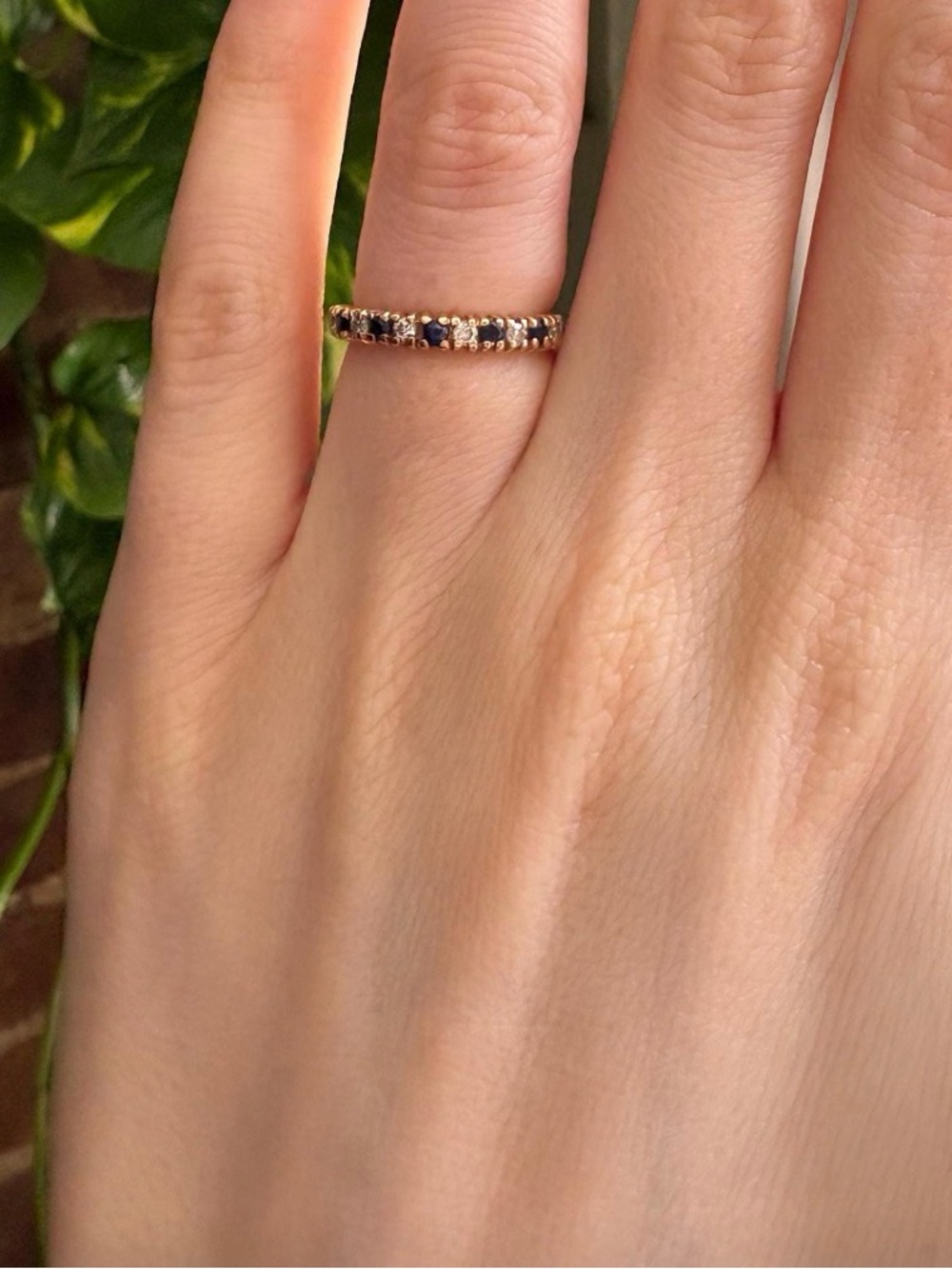Classic Blue Sapphire and cz Diamond Sterling  - Elegant Band ring 
 Gold - Picture 2 of 5